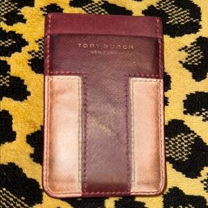 Tory Burch Burgundy and Pink Leather Card Holder